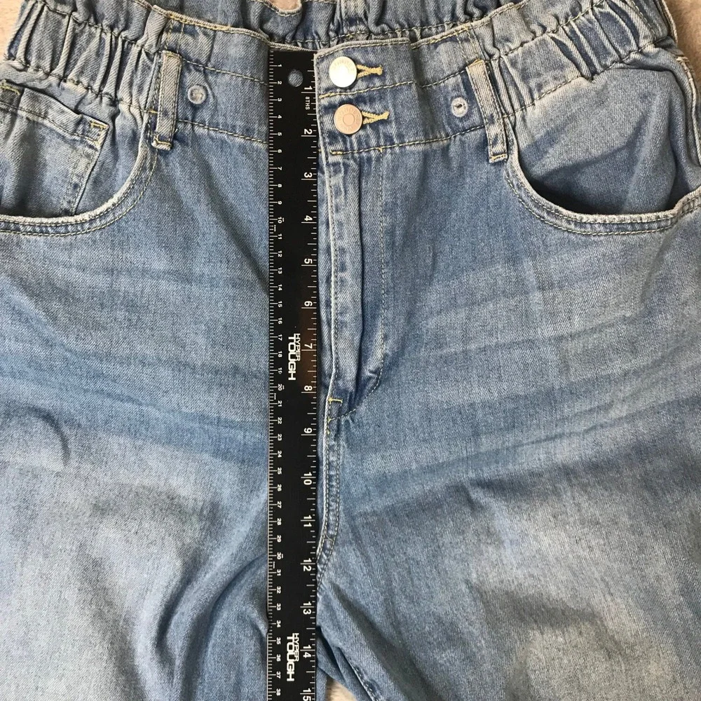 Wonderly Jeans Women 10 Light Blue Cropped Wide Leg Paperbag Elastic Waist Denim